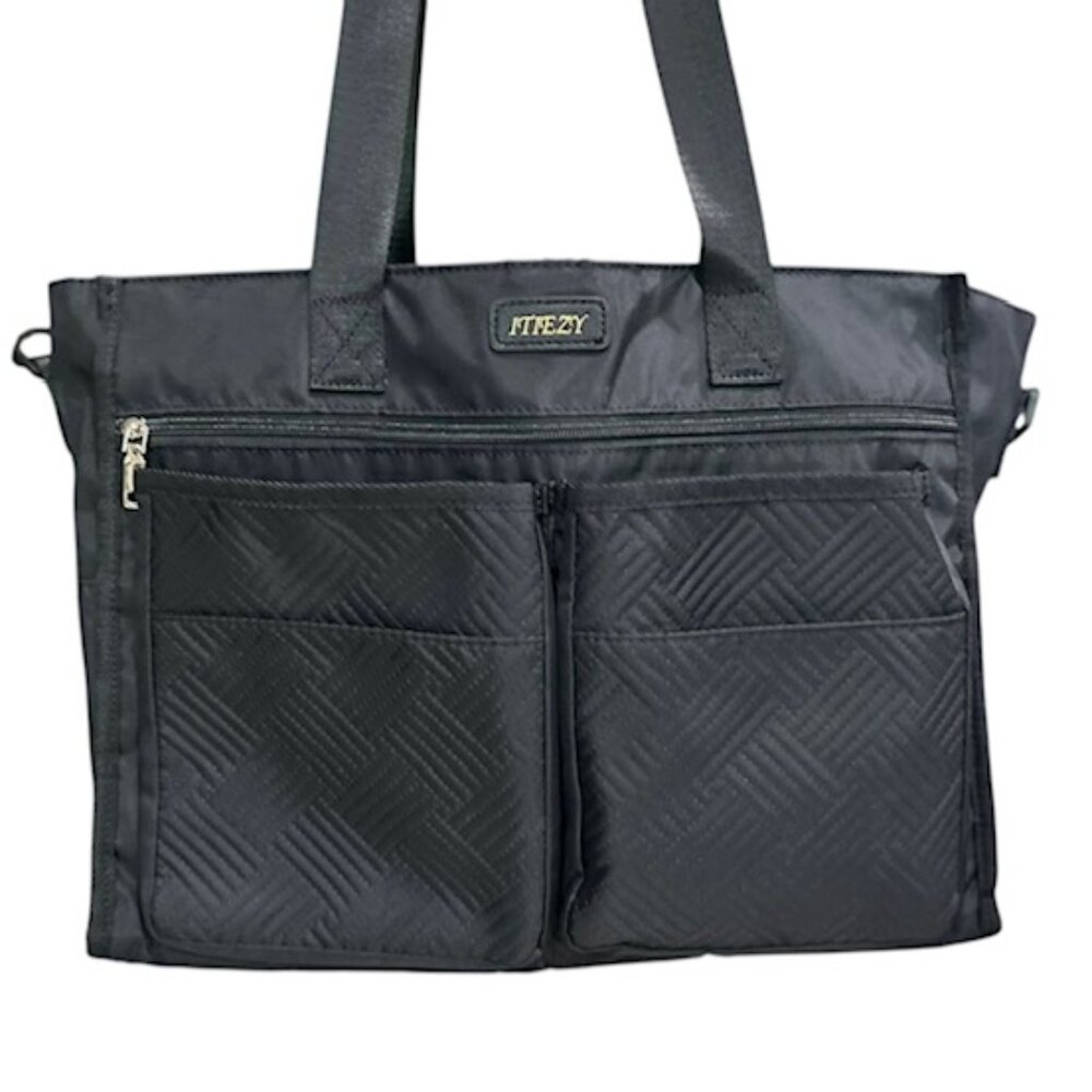 ITIEZY Large Tote Handbag-Black with Detached Zip Bag-Attachable Shoulder Strap